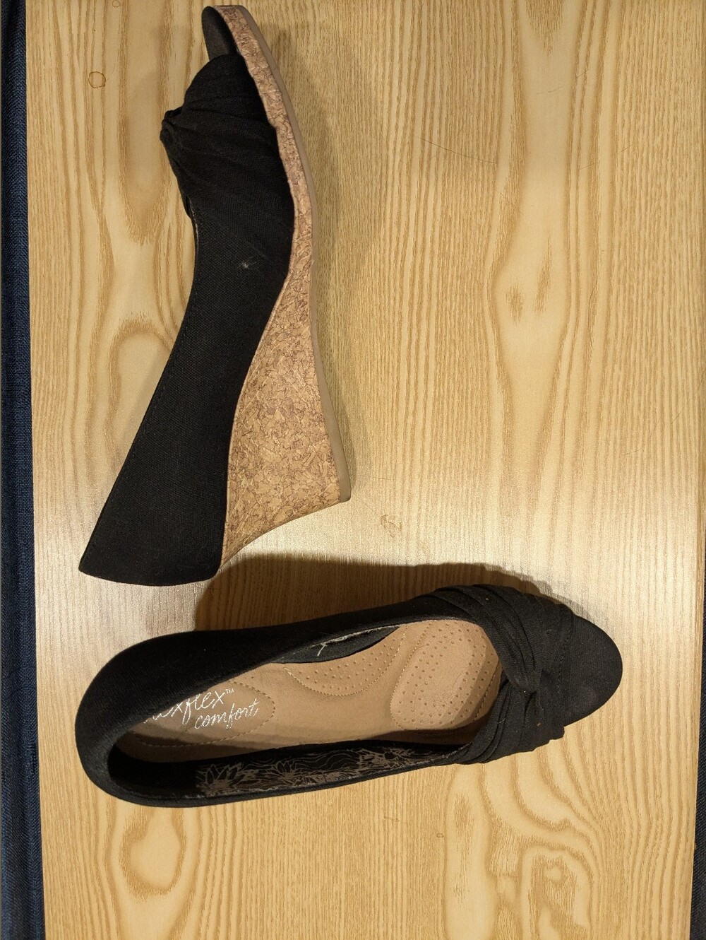 dexflex comfort Black Wedge Shoes with Cork Platform
